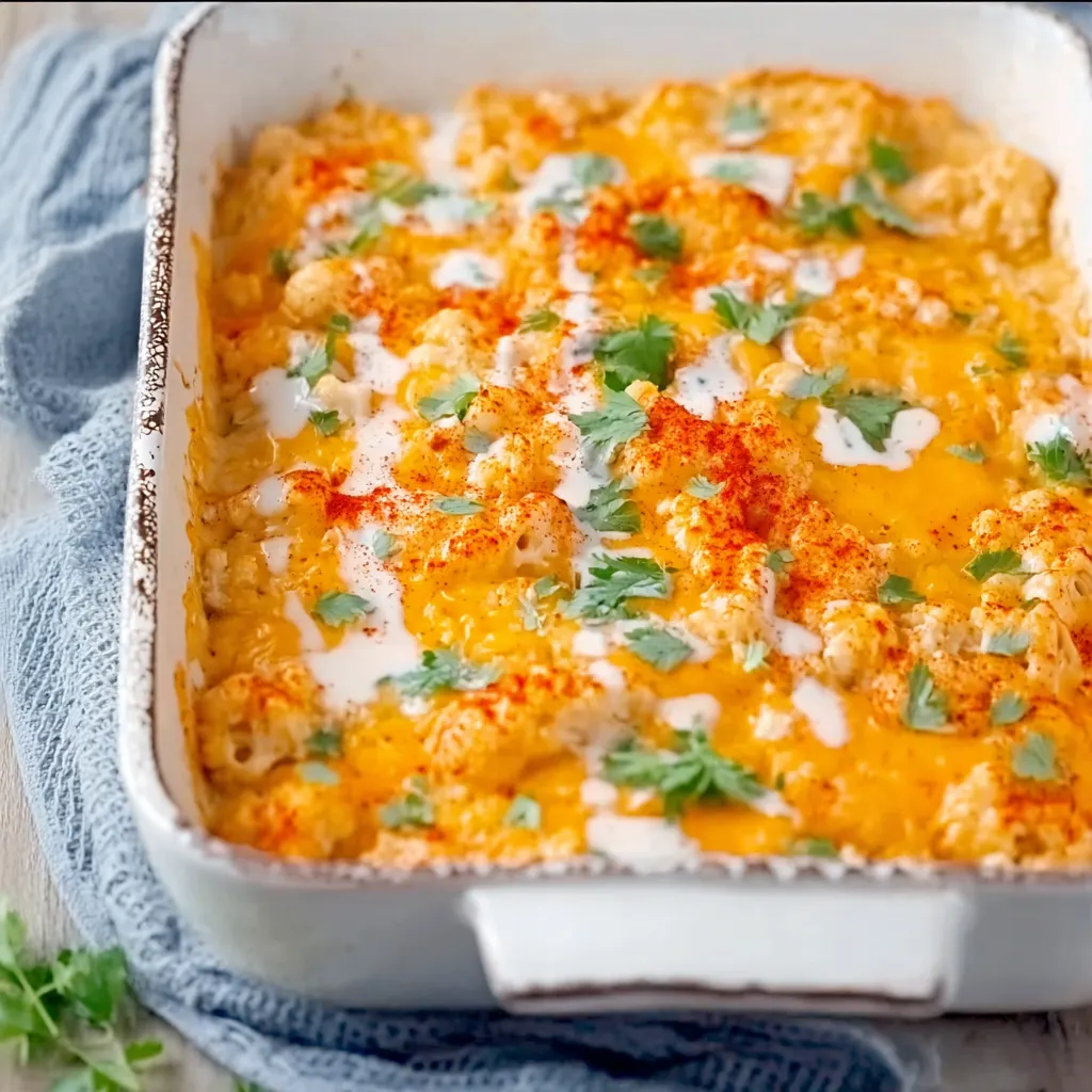 Creamy Buffalo Chicken Cauliflower Casserole