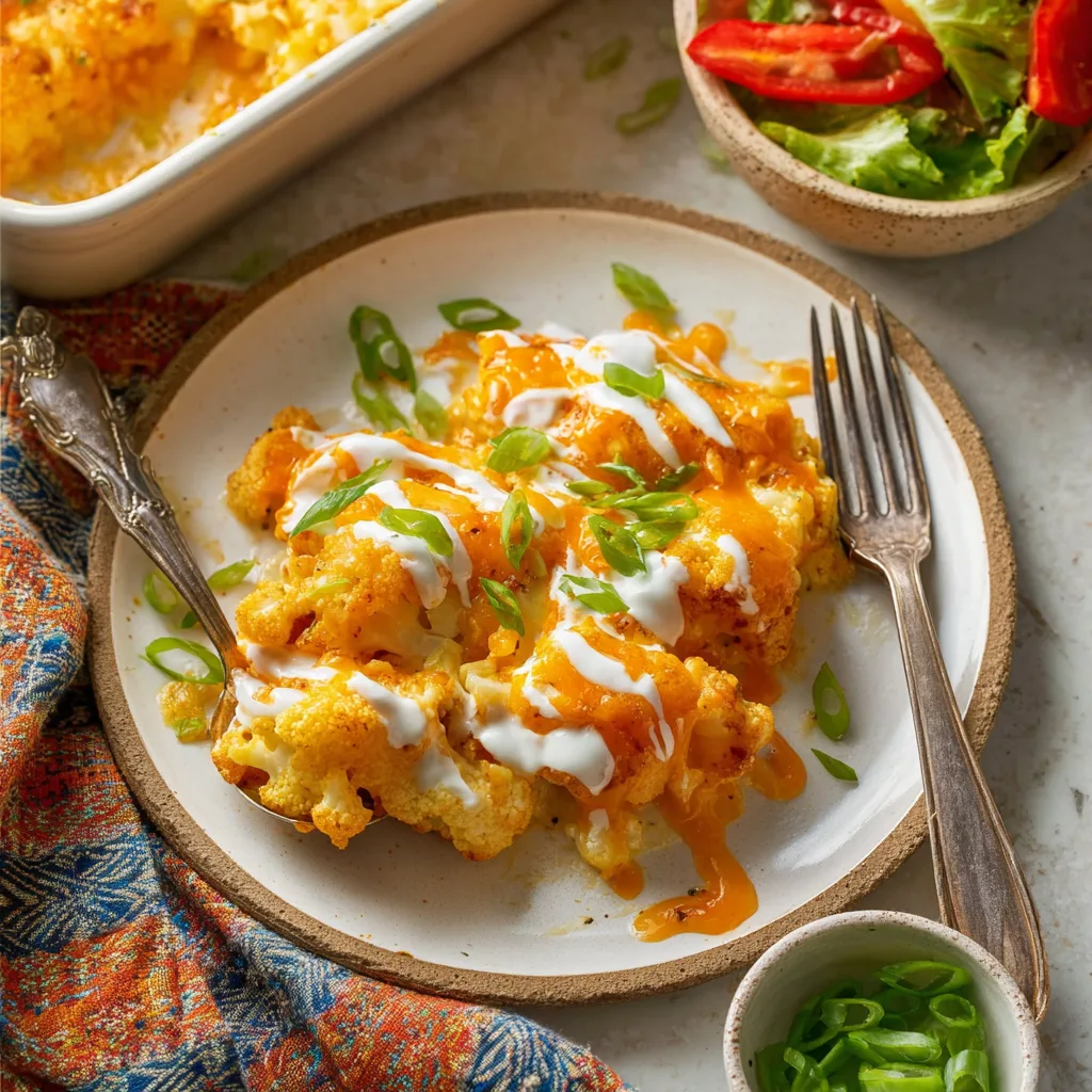 Creamy Buffalo Chicken Cauliflower Casserole