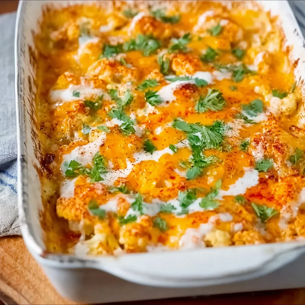 Creamy Buffalo Chicken Cauliflower Casserole